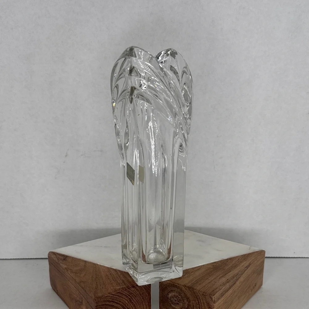 Vintage Mikasa Clear Crystal Tulip Style Vase V Shape Germany Decor 8.5”
